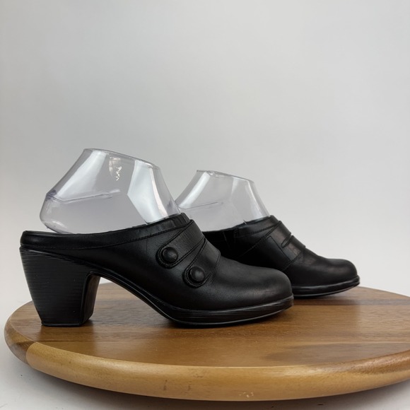 Dansko Shoes - Womens Dansko‎ Blake Black Leather Heeled Backless Mules Clogs Size EU 39